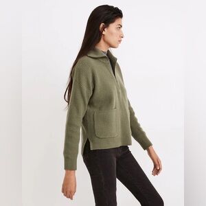 Madewell Glenbrook Half Zip Pullover Sweater in Heather Palm Size Small
